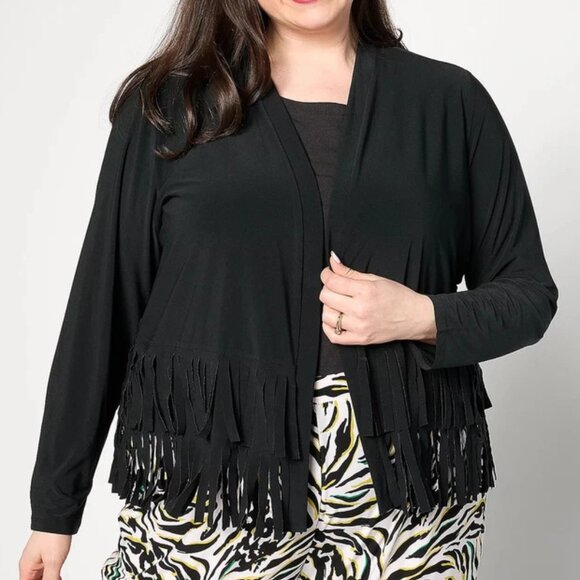 Attitudes by Renee Black Como Jersey Fringe Jacket M NWT - Picture 1 of 7